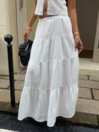 MainGRL Women Solid Color High Waist Tie Ruffled Hem Maxi Skirt