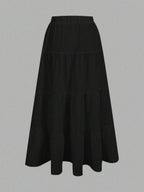 MainGRL Women Solid Color High Waist Tie Ruffled Hem Maxi Skirt