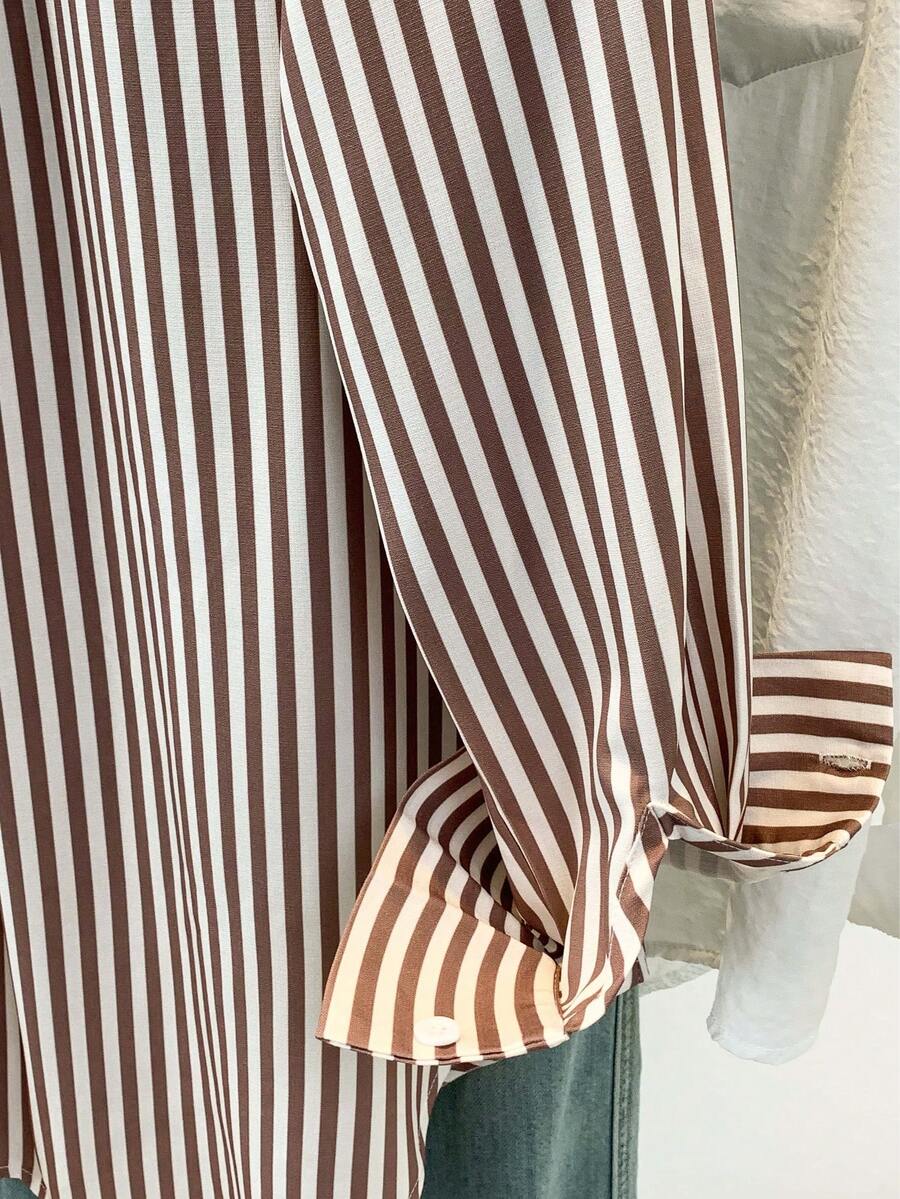 Women's Casual Basic Striped Pointed Collar Long Sleeve Shirt Blouse With Button Pockets, Suitable For Daily Office Wear, Autumn/Winter/Spring