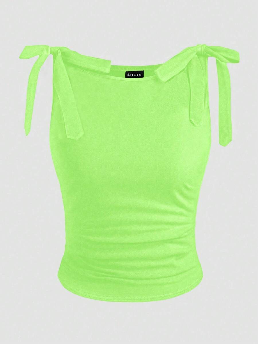 GlowEve Women's Summer Tank Top, Black, Round Neck, Sleeveless, Tie Shoulder Design, Slim Fit, Versatile & Fashionable