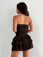 MainGRL Knitted Fabric A-Line Sleeveless Mini Dress In Burgundy Tube Top Dress Ruffle Dress,Party Dress