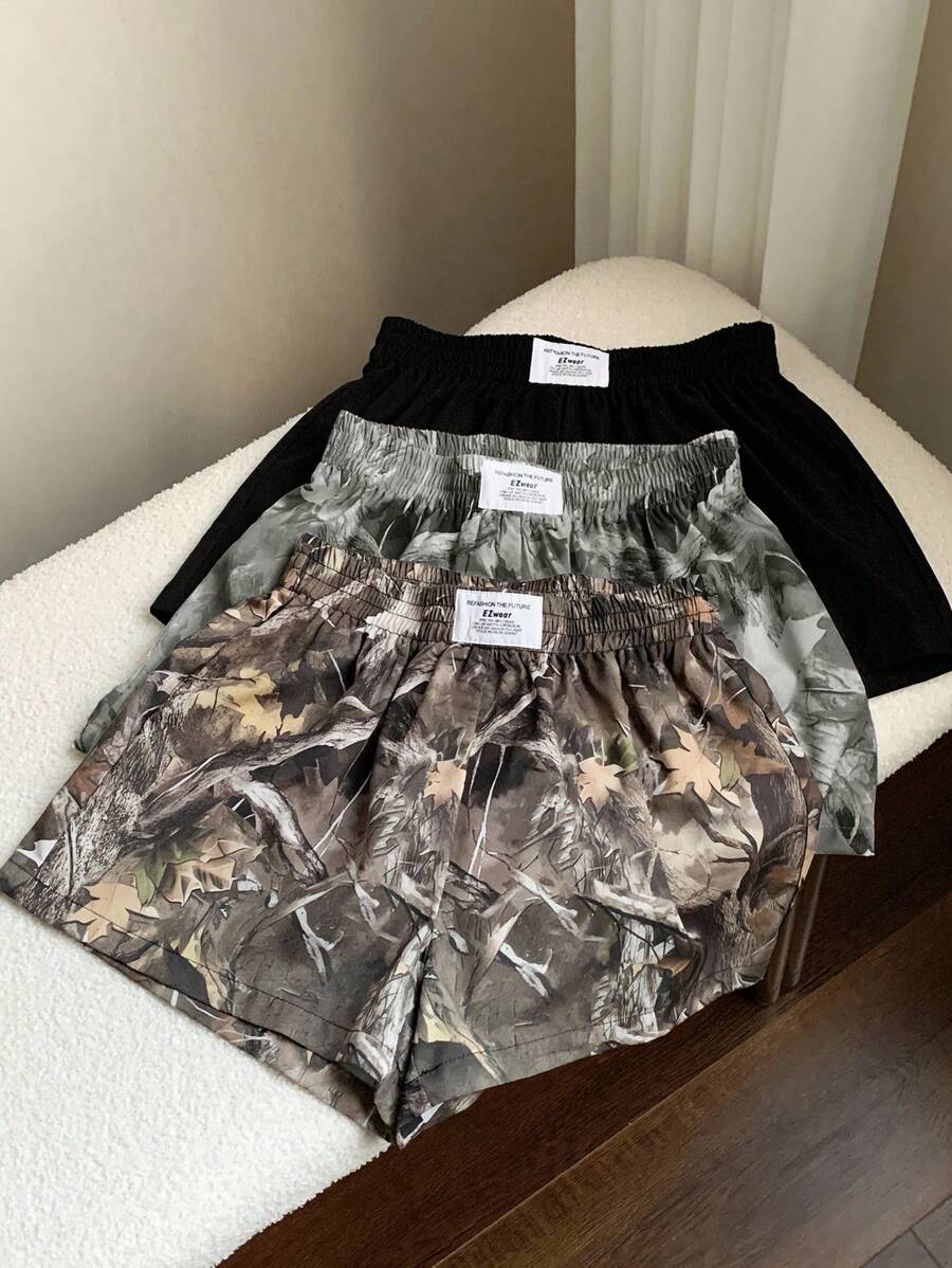Comfortcana 3pcs Comfortable Women's Short Length Casual Shorts In Woven Fabric For Everyday Looks Shorts Pack Camo Print Shorts