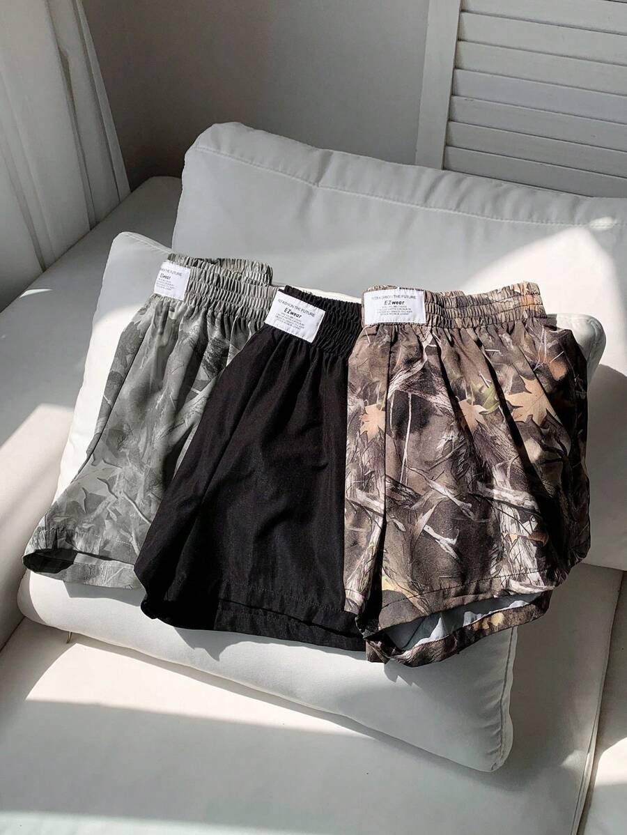 Comfortcana 3pcs Comfortable Women's Short Length Casual Shorts In Woven Fabric For Everyday Looks Shorts Pack Camo Print Shorts