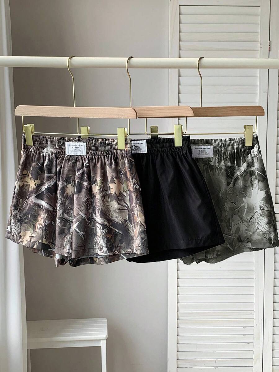 Comfortcana 3pcs Comfortable Women's Short Length Casual Shorts In Woven Fabric For Everyday Looks Shorts Pack Camo Print Shorts