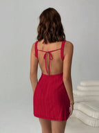 Easelle Women's Solid Color Backless Lace-Up Sleeveless Mini Summer Dress