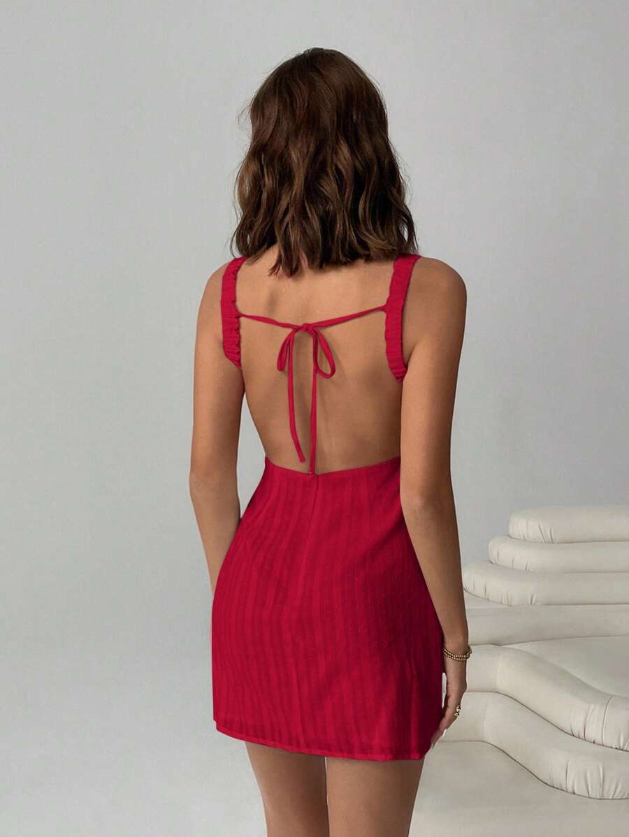 Easelle Women's Solid Color Backless Lace-Up Sleeveless Mini Summer Dress