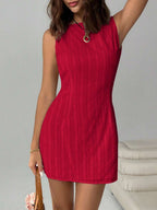 Easelle Women's Solid Color Backless Lace-Up Sleeveless Mini Summer Dress