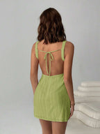 Easelle Women's Solid Color Backless Lace-Up Sleeveless Mini Summer Dress