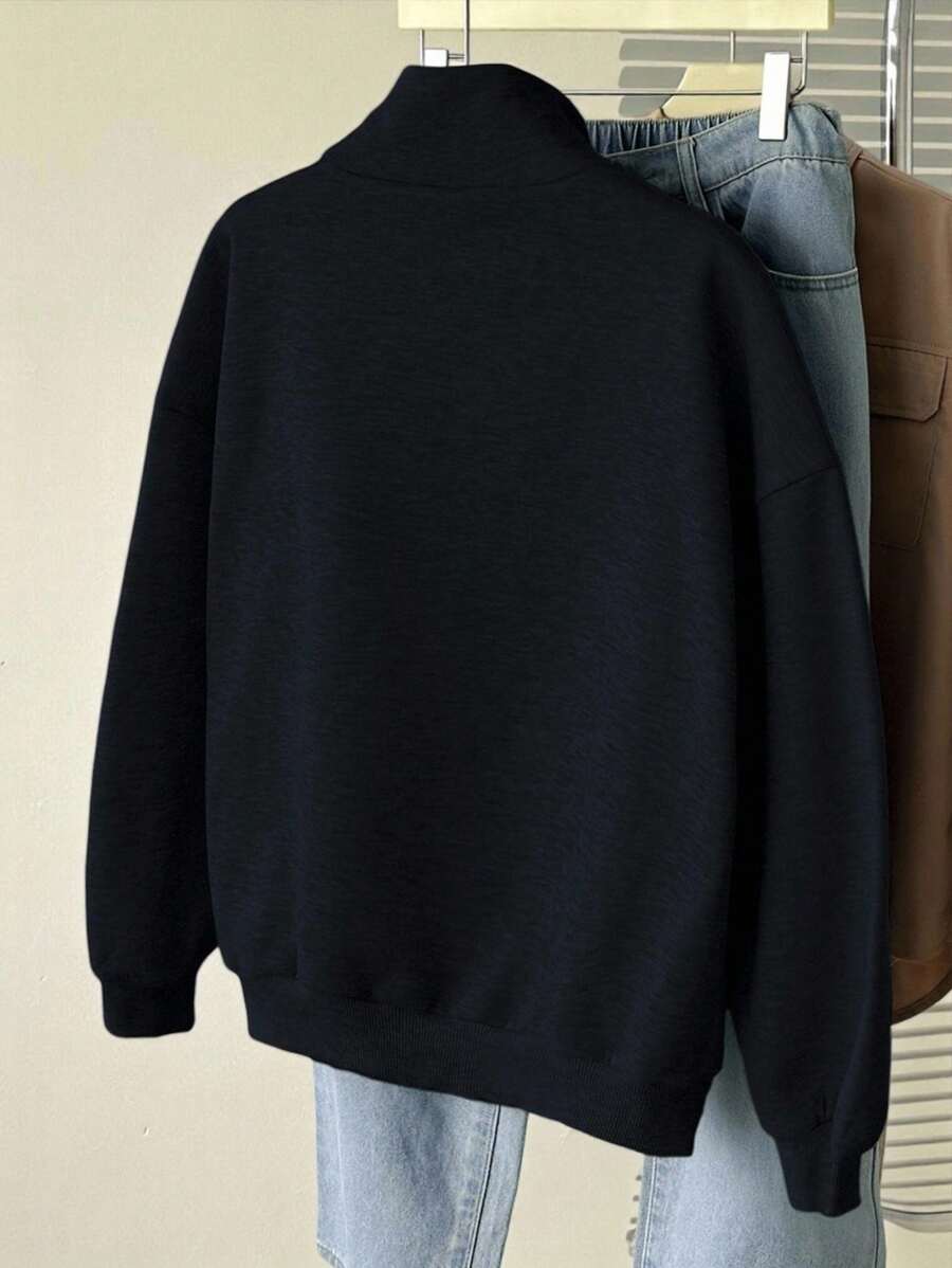 Lalippa Casual Versatile Embroidered Detail Half-Zip Collar Sweatshirt, Christmas