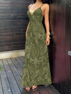 SHEIN Unity Paisley Print V-Neck Backless Tie-Up Button Design Maxi Dress