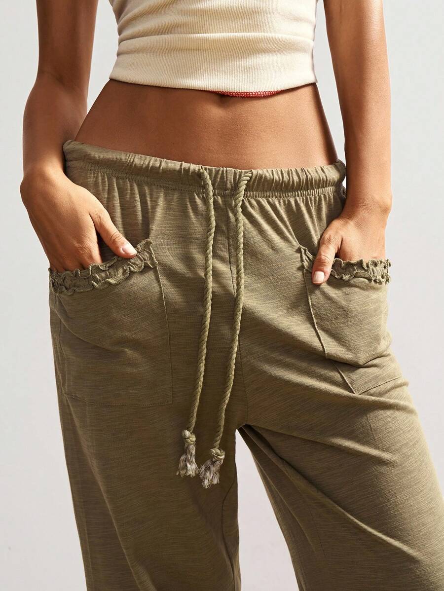 Bohemela Bohemian Style Solid Color High Waist Flare Leg Knit Pants, Spring/Summer Flare Leg Pants Bell Bottom Pants Tiered Ruffle Pants Ruffle Hem Pants,Fall Clothes For Women