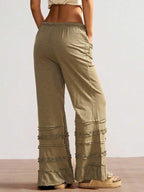 Bohemela Bohemian Style Solid Color High Waist Flare Leg Knit Pants, Spring/Summer Flare Leg Pants Bell Bottom Pants Tiered Ruffle Pants Ruffle Hem Pants,Fall Clothes For Women