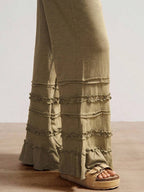 Bohemela Bohemian Style Solid Color High Waist Flare Leg Knit Pants, Spring/Summer Flare Leg Pants Bell Bottom Pants Tiered Ruffle Pants Ruffle Hem Pants,Fall Clothes For Women
