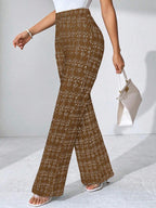 SHEIN Clasi Summer Elegant Women's Plaid Printed Elastic Knitted Pants, Suitable For Various Occasions, Suitable For Summer Vacation, Elegant Travel, And Daily Commuting Business Casual Woman
