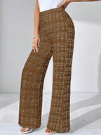 SHEIN Clasi Summer Elegant Women's Plaid Printed Elastic Knitted Pants, Suitable For Various Occasions, Suitable For Summer Vacation, Elegant Travel, And Daily Commuting Business Casual Woman