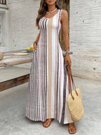 EMERY ROSE Women's Retro Striped Sleeveless Round Neck Dress