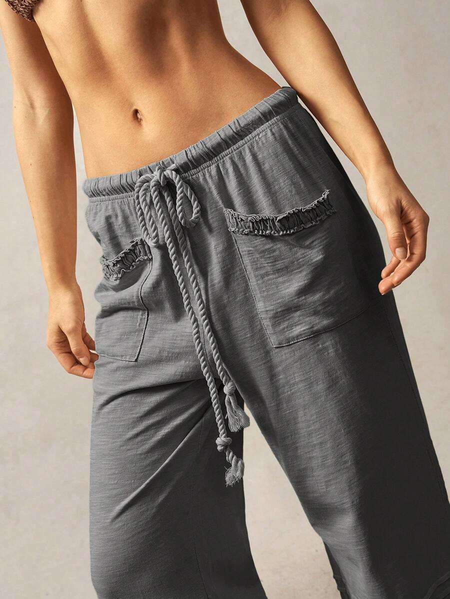 Bohemela Bohemian Style Solid Color High Waist Flare Leg Knit Pants, Spring/Summer Flare Leg Pants Bell Bottom Pants Tiered Ruffle Pants Ruffle Hem Pants,Fall Clothes For Women