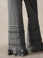 Bohemela Bohemian Style Solid Color High Waist Flare Leg Knit Pants, Spring/Summer Flare Leg Pants Bell Bottom Pants Tiered Ruffle Pants Ruffle Hem Pants,Fall Clothes For Women