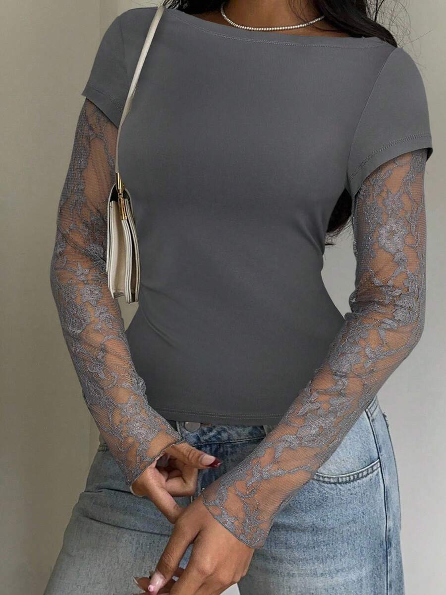 CovetEZ 95% Cotton Women's Black Lace Patchwork Long Sleeve Knitted Top – Bohemian Casual Summer Western Festival Island Girl Vintage Seaside Vacation Romantic Vacay Vibes Spring Break Cute Home Soft Girl Clean Girl Vacation Beach Cruise Boho Music Festival Concert Wedding Guest City Trip Holiday Wear Elegant Spring Summer