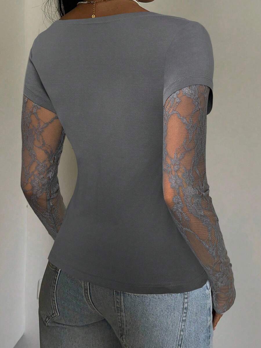 CovetEZ 95% Cotton Women's Black Lace Patchwork Long Sleeve Knitted Top – Bohemian Casual Summer Western Festival Island Girl Vintage Seaside Vacation Romantic Vacay Vibes Spring Break Cute Home Soft Girl Clean Girl Vacation Beach Cruise Boho Music Festival Concert Wedding Guest City Trip Holiday Wear Elegant Spring Summer