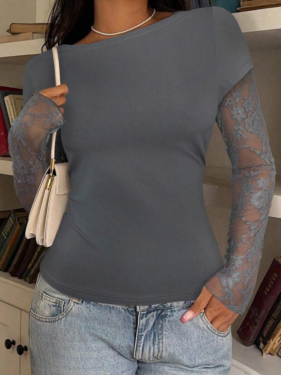 CovetEZ 95% Cotton Women's Black Lace Patchwork Long Sleeve Knitted Top – Bohemian Casual Summer Western Festival Island Girl Vintage Seaside Vacation Romantic Vacay Vibes Spring Break Cute Home Soft Girl Clean Girl Vacation Beach Cruise Boho Music Festival Concert Wedding Guest City Trip Holiday Wear Elegant Spring Summer