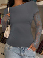 CovetEZ 95% Cotton Women's Black Lace Patchwork Long Sleeve Knitted Top – Bohemian Casual Summer Western Festival Island Girl Vintage Seaside Vacation Romantic Vacay Vibes Spring Break Cute Home Soft Girl Clean Girl Vacation Beach Cruise Boho Music Festival Concert Wedding Guest City Trip Holiday Wear Elegant Spring Summer