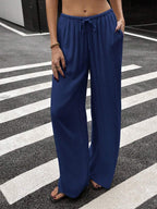 Siren Gaze Women Linen Low-Waist Straight Leg Casual Pants, Summer Holiday Style Business Casual Woman,Linen Pants Black