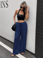 Siren Gaze Women Linen Low-Waist Straight Leg Casual Pants, Summer Holiday Style Business Casual Woman,Linen Pants Black