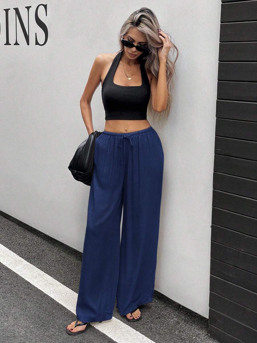 Siren Gaze Women Linen Low-Waist Straight Leg Casual Pants, Summer Holiday Style Business Casual Woman,Linen Pants Black