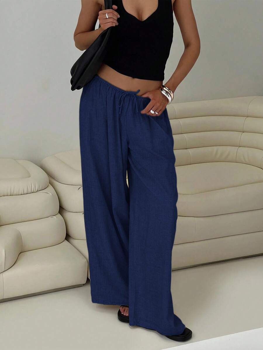 Siren Gaze Women Linen Low-Waist Straight Leg Casual Pants, Summer Holiday Style Business Casual Woman,Linen Pants Black