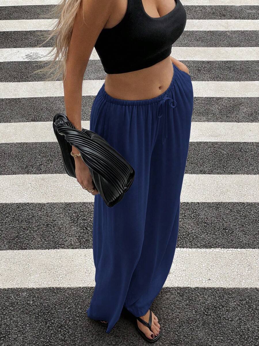 Siren Gaze Women Linen Low-Waist Straight Leg Casual Pants, Summer Holiday Style Business Casual Woman,Linen Pants Black
