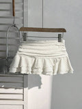 Elamini Women's Fashion Pleated Layered Decor Sweet Design Charming Polka Dot Ruffle Hem Vacation Style Skirt