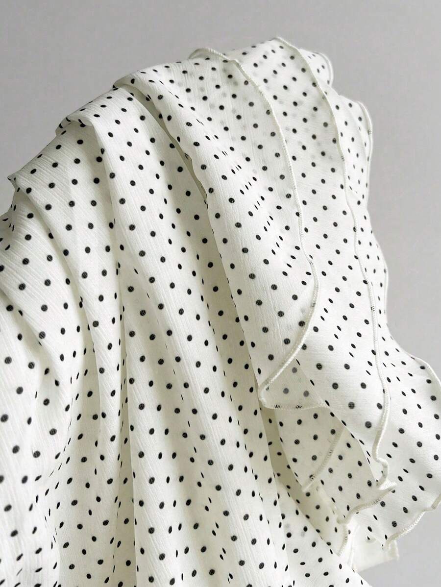 Elamini Women's Fashion Pleated Layered Decor Sweet Design Charming Polka Dot Ruffle Hem Vacation Style Skirt