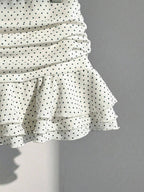 Elamini Women's Fashion Pleated Layered Decor Sweet Design Charming Polka Dot Ruffle Hem Vacation Style Skirt
