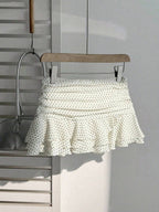 Elamini Women's Fashion Pleated Layered Decor Sweet Design Charming Polka Dot Ruffle Hem Vacation Style Skirt