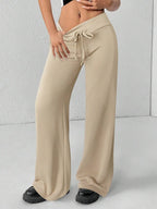 SHEIN PETITE Comfortable And Casual Plain Knitted Low-Rise Wide-Leg Women's Sweatpants Baggy