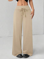 SHEIN PETITE Comfortable And Casual Plain Knitted Low-Rise Wide-Leg Women's Sweatpants Baggy