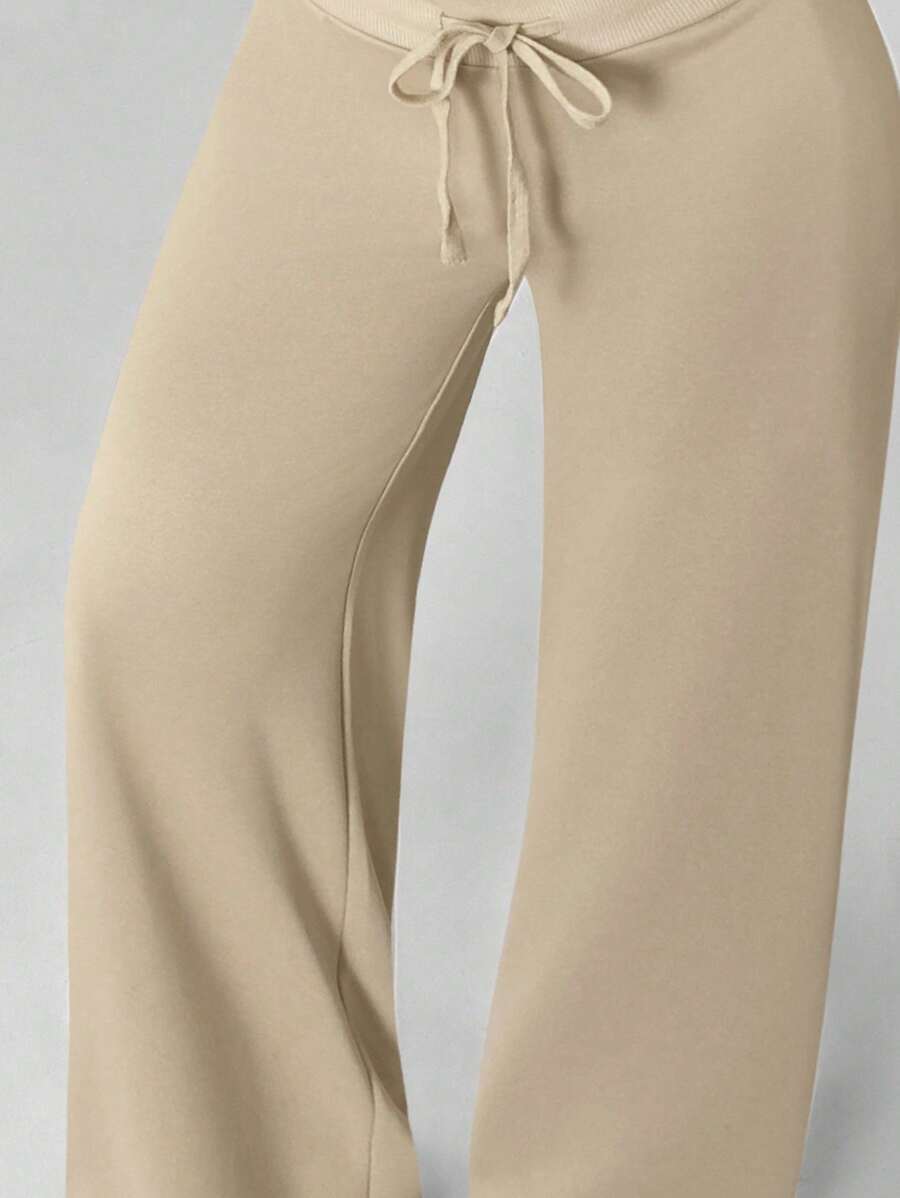 SHEIN PETITE Comfortable And Casual Plain Knitted Low-Rise Wide-Leg Women's Sweatpants Baggy
