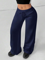 SHEIN PETITE Comfortable And Casual Plain Knitted Low-Rise Wide-Leg Women's Sweatpants Baggy