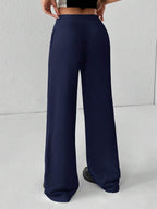 SHEIN PETITE Comfortable And Casual Plain Knitted Low-Rise Wide-Leg Women's Sweatpants Baggy