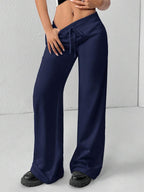 SHEIN PETITE Comfortable And Casual Plain Knitted Low-Rise Wide-Leg Women's Sweatpants Baggy