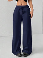 SHEIN PETITE Comfortable And Casual Plain Knitted Low-Rise Wide-Leg Women's Sweatpants Baggy