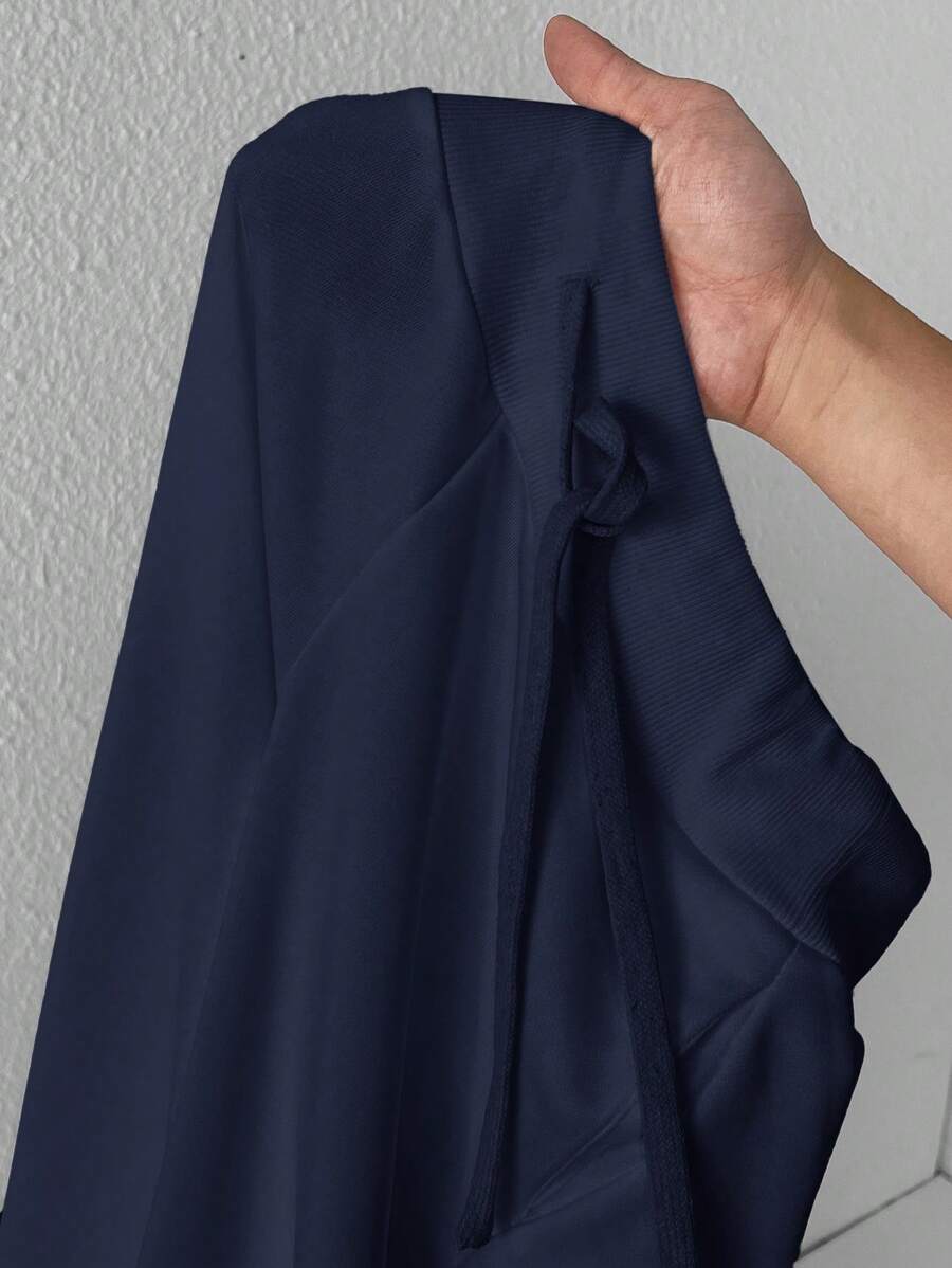 SHEIN PETITE Comfortable And Casual Plain Knitted Low-Rise Wide-Leg Women's Sweatpants Baggy