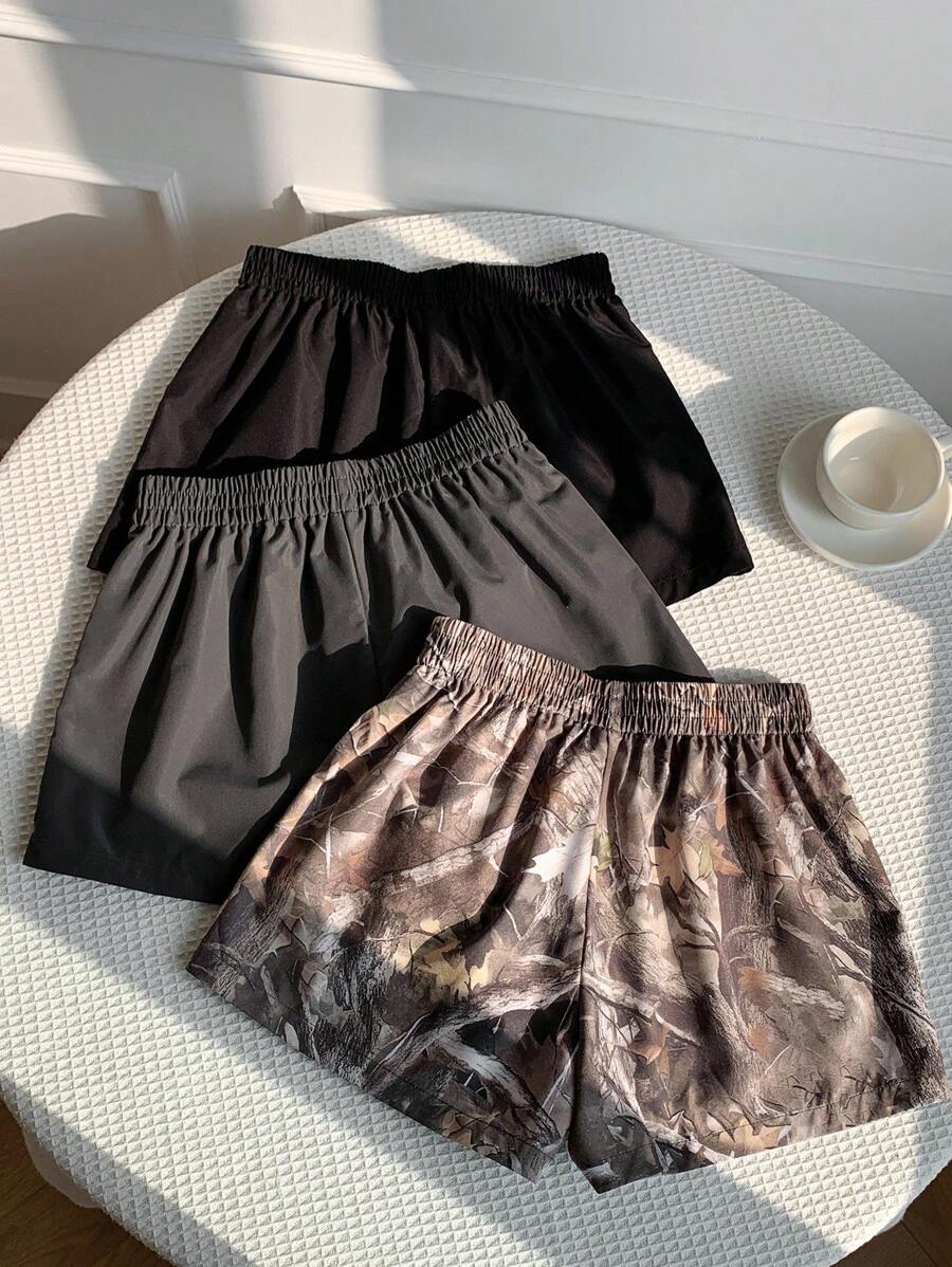 Comfortcana 3pcs Comfortable Women's Short Length Casual Shorts In Woven Fabric For Everyday Looks Shorts Pack Camo Print Shorts