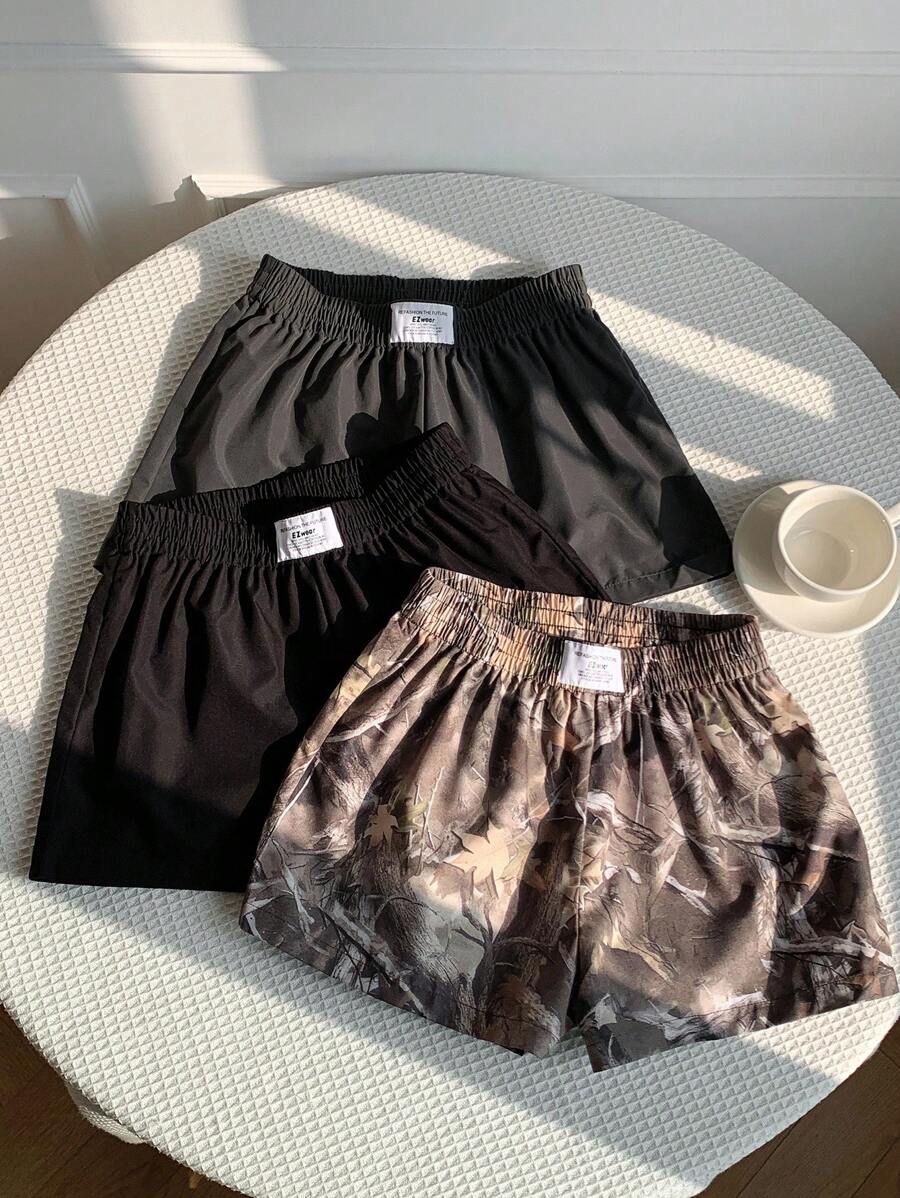 Comfortcana 3pcs Comfortable Women's Short Length Casual Shorts In Woven Fabric For Everyday Looks Shorts Pack Camo Print Shorts