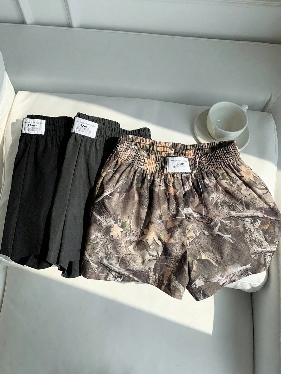 Comfortcana 3pcs Comfortable Women's Short Length Casual Shorts In Woven Fabric For Everyday Looks Shorts Pack Camo Print Shorts