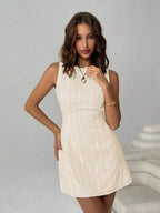 Easelle Women's Solid Color Backless Lace-Up Sleeveless Mini Summer Dress