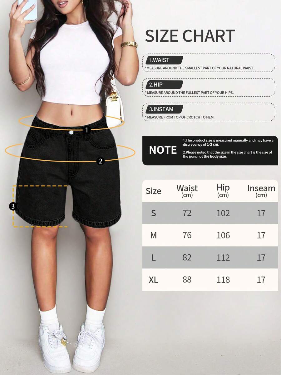 Women's Plain Color Bermuda Denim Shorts, Simple & Fashionable, Suitable For Summer