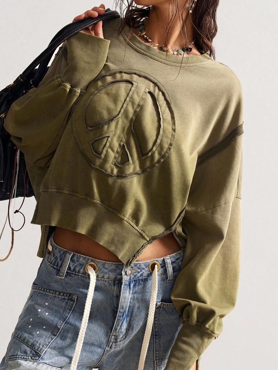 Bohemela Autumn/Winter BOHO Casual Solid Color Knit Crew Neck Long Sleeve Loose Washed Women Sweatshirt