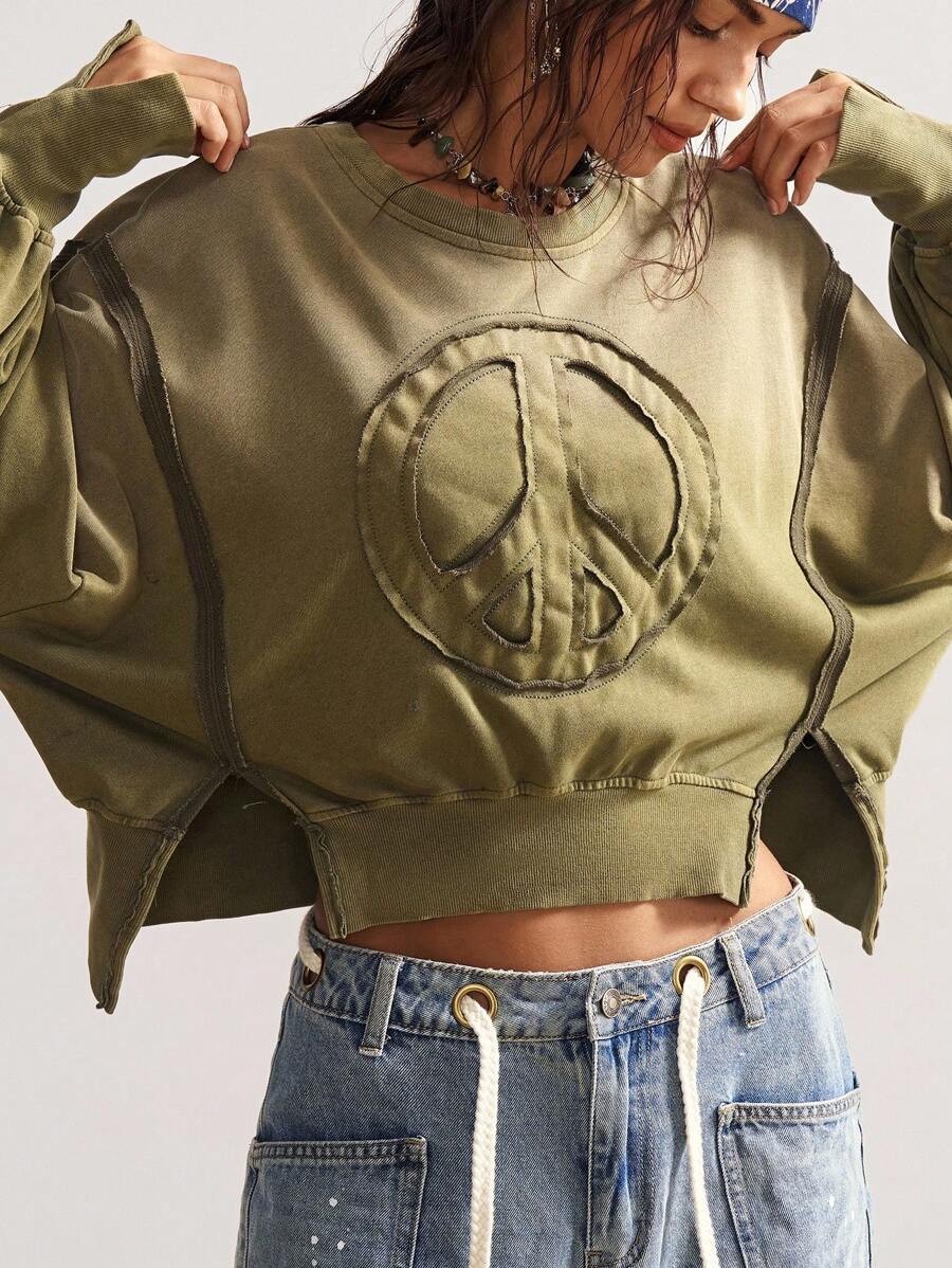 Bohemela Autumn/Winter BOHO Casual Solid Color Knit Crew Neck Long Sleeve Loose Washed Women Sweatshirt
